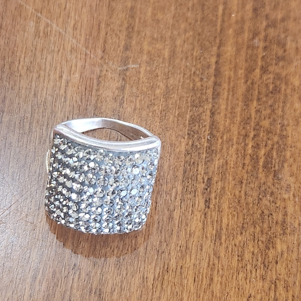 Sterling Silver Textured With Crystal Stones Squa… - image 4